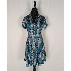 Inc Dress 4 Women's Blue Snake Print Fit & Flare Pockets 50's Skater Rockabilly